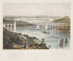 Menai Suspension och Britannia Tubular Bridges, c.1855